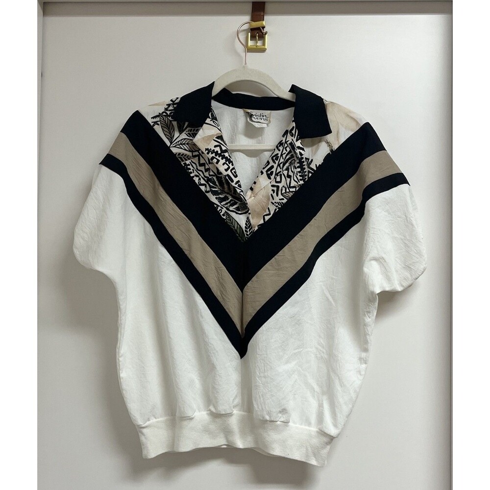 Cristin Stevens Blouse Size M Vintage 80s Short Sleeve Retro Style Made In USA
